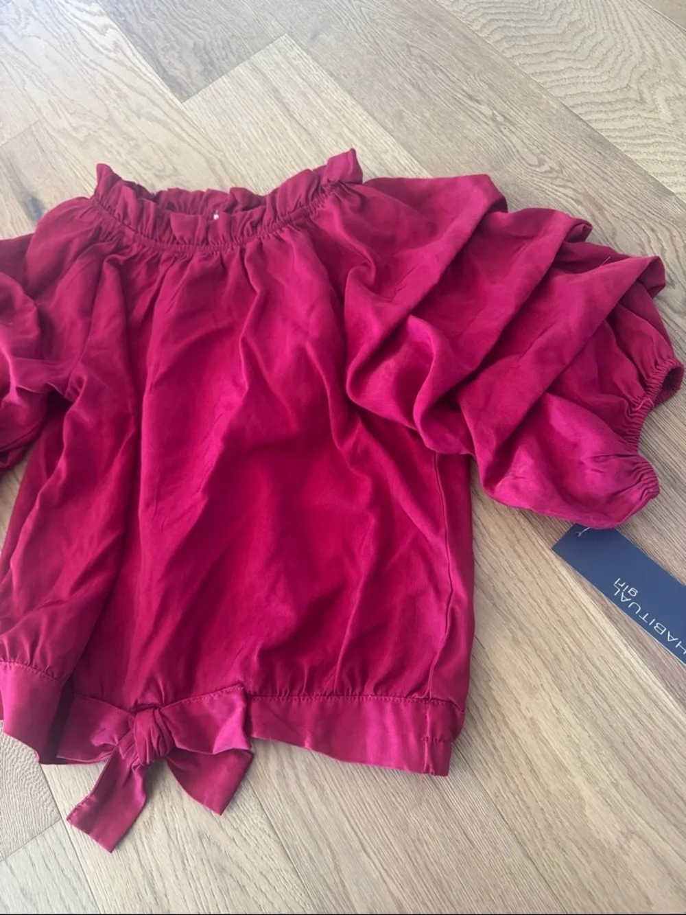 Habitual • NWT Ruffled Sleeve Tie-Front Top in Deep Red/pink - Picture 4 of 5